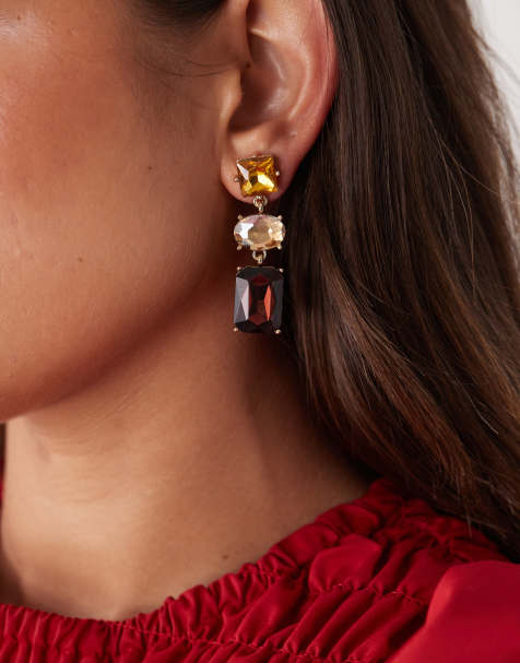 Petit Moments allie statement drop earrings in amber and burgundy stone - view 1