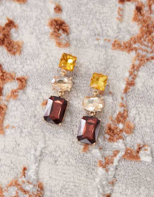 Petit Moments allie statement drop earrings in amber and burgundy stone