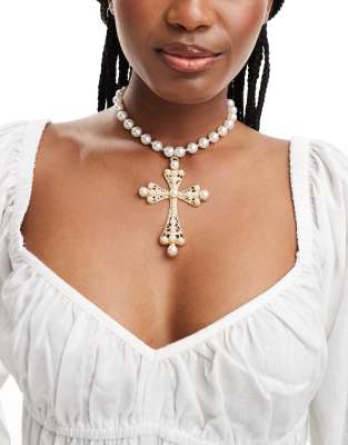 Petit Moments augustine cross bead necklace in gold