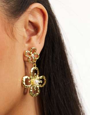 baroque flower drop earrings in gold