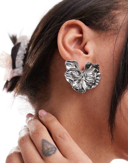 Petit Moments - Boucles d'oreilles à motif pétale de violette - Argenté 