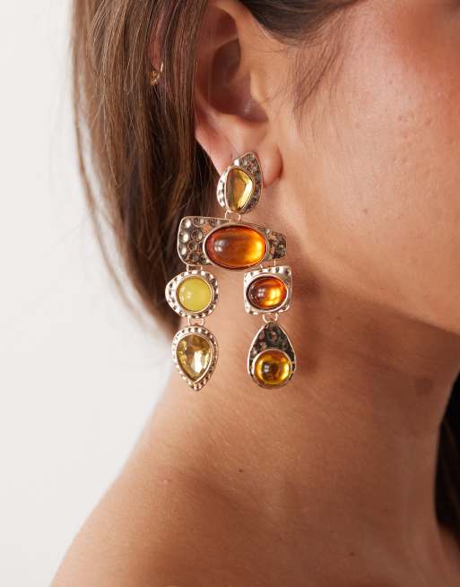 Petit Moments - Boucles d'oreilles tendance avec pierres - Doré et bordeaux, 3 de 3