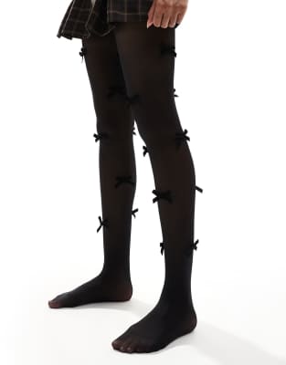 bow detail tights in black