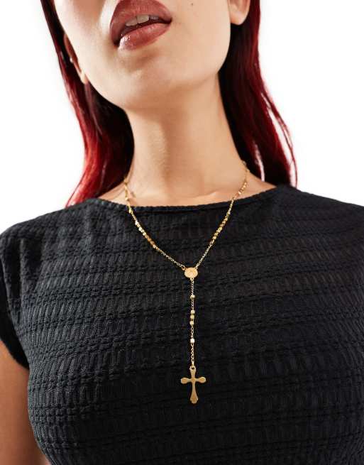 Petit Moments - Collier style chapelet avec croix - Doré