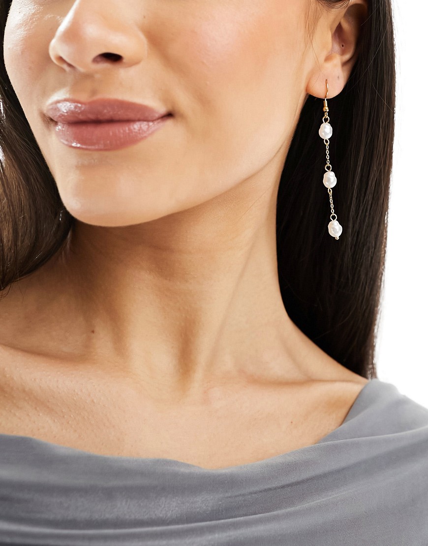 emma stainless steel pearl drop earrings in gold