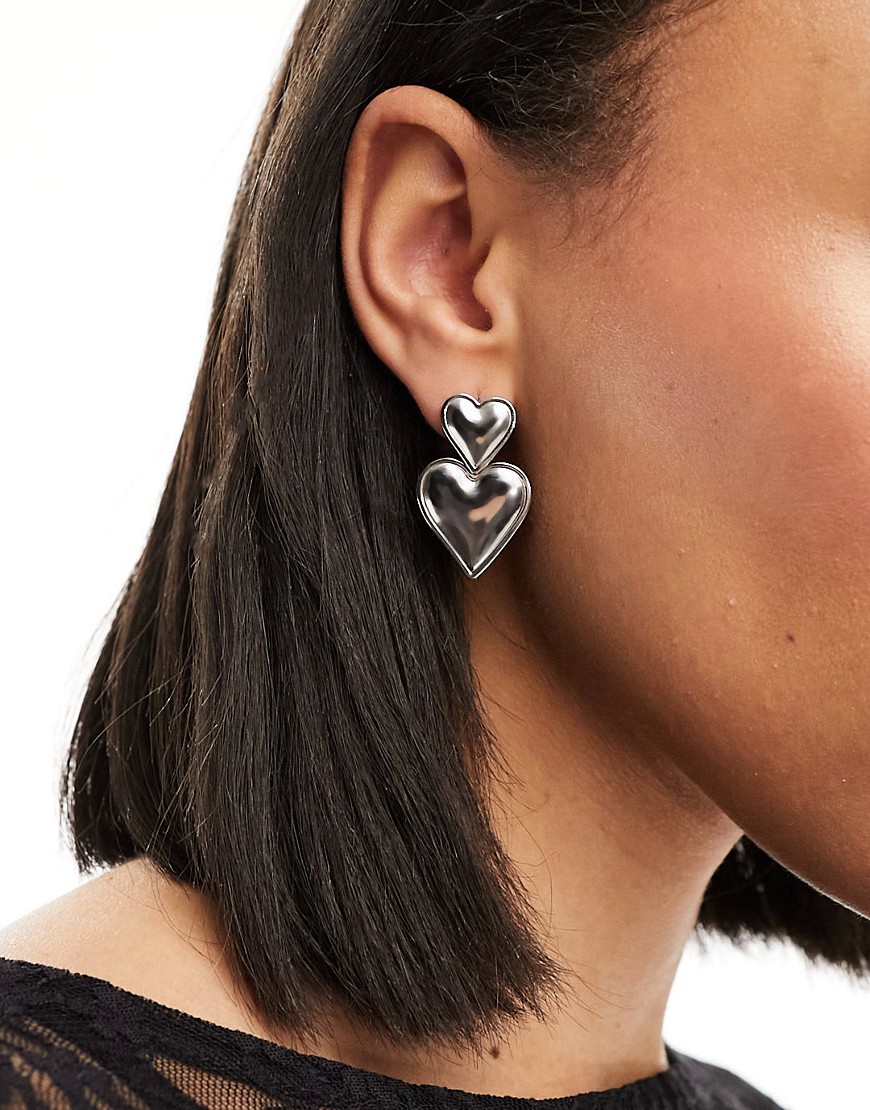 francesa statement stainless steel heart stud earrings in silver