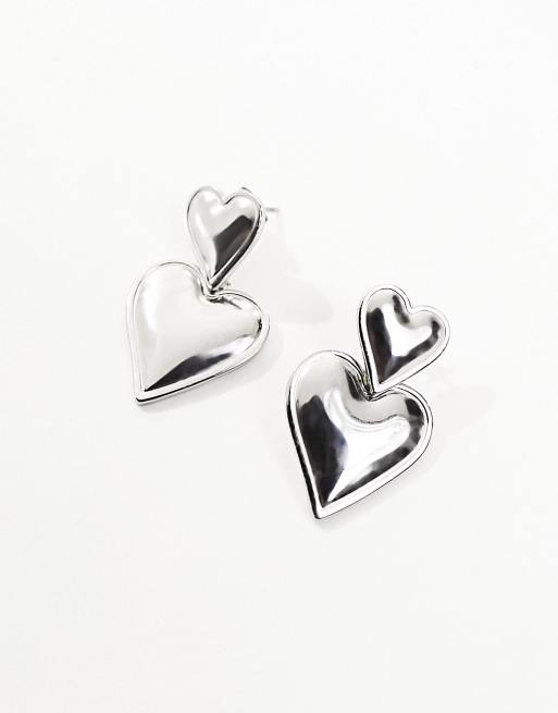 Petit Moments Francesa statement stainless steel heart stud earrings in silver, 2 of 4