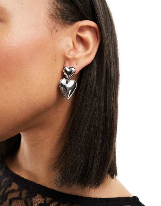 Petit Moments Francesa statement stainless steel heart stud earrings in silver, 3 of 4