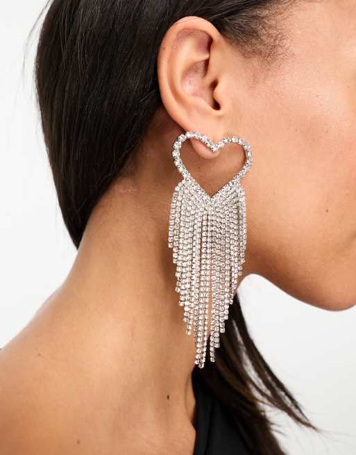 Rhinestone Heart Earrings In Silver