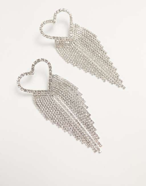 Petit Moments glamour statement heart rhinestone earrings in silver, 3 of 4