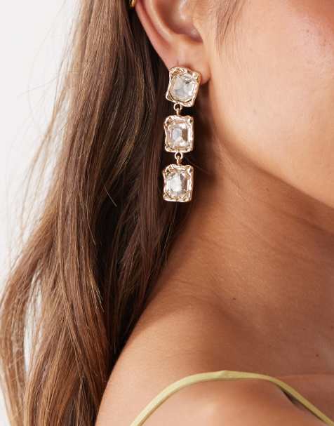 Petit Moments glow crystal stone drop earrings in gold - view 1