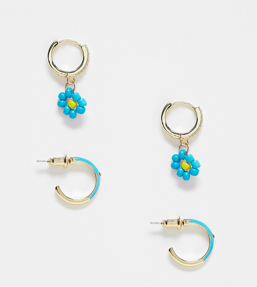 Petit Moments gold plated 2 pack enamel dipped earrings in blue and gold