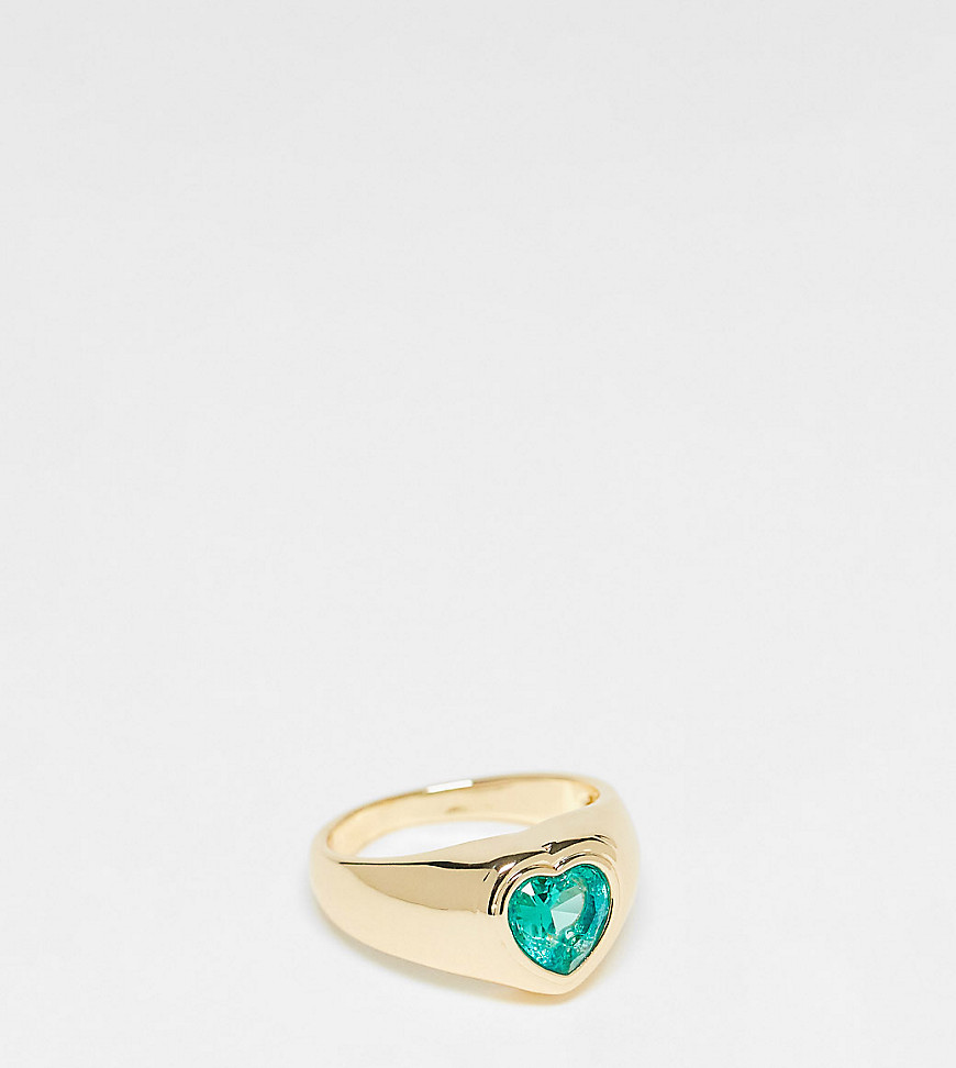 Petit Moments gold plated heart stone ring in gold with green stone
