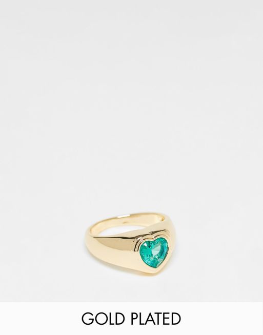 Petit Moments gold plated heart stone ring in gold with green