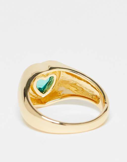 Petit Moments gold plated heart stone ring in gold with green