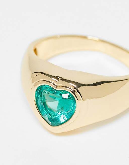 Petit Moments gold plated heart stone ring in gold with green