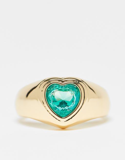 Petit Moments gold plated heart stone ring in gold with green