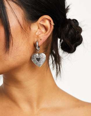 Petit Moments heart locket earrings in silver