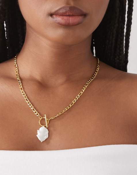 Petit Moments - Jade - Collier avec pendentif perle et barre en T - Doré - view 1