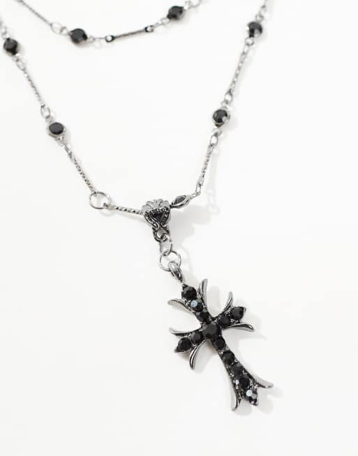 Petit Moments Josephine multirow cross necklace in black and silver, 4 of 4