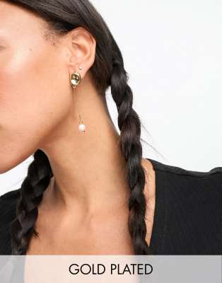 PETIT MOMENTS KYLIE MOLTEN PEARL DROP STUD EARRINGS IN GOLD