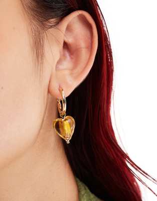 lexi heart hoop earrings with amber stone in gold