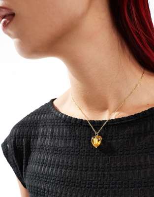 lexi heart pendant necklace with amber stone in gold-Brown