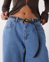 ASOS DESIGN Curve waist and hip belt with hammered loop through design in black