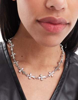 Petit Moments Luna Short Cross Necklace In Silver In Metallic