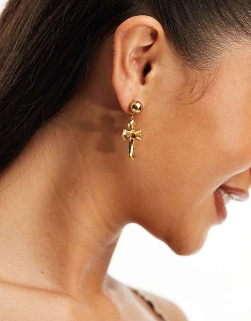 Petit Moments - Orecchini appariscenti rettangolari color oro in acciaio inossidabile resistente all'acqua