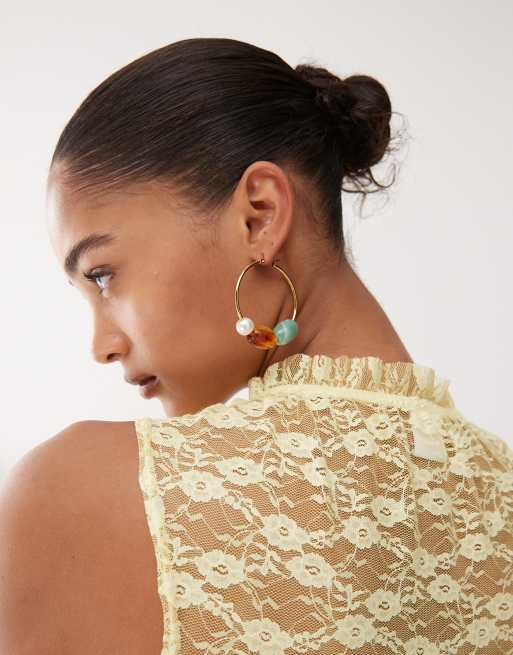 Petit Moments pearl and bead hoop earrings in gold