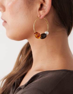 Petit Moments Petit Moments pearl and brown bead hoop earrings in gold
