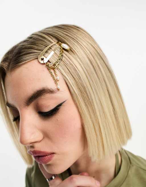 Petit Moments - Pince à cheveux avec chaîne et perles - Doré 