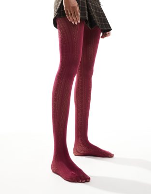 pointelle knit tights in red