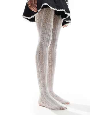 pointelle knit tights in white