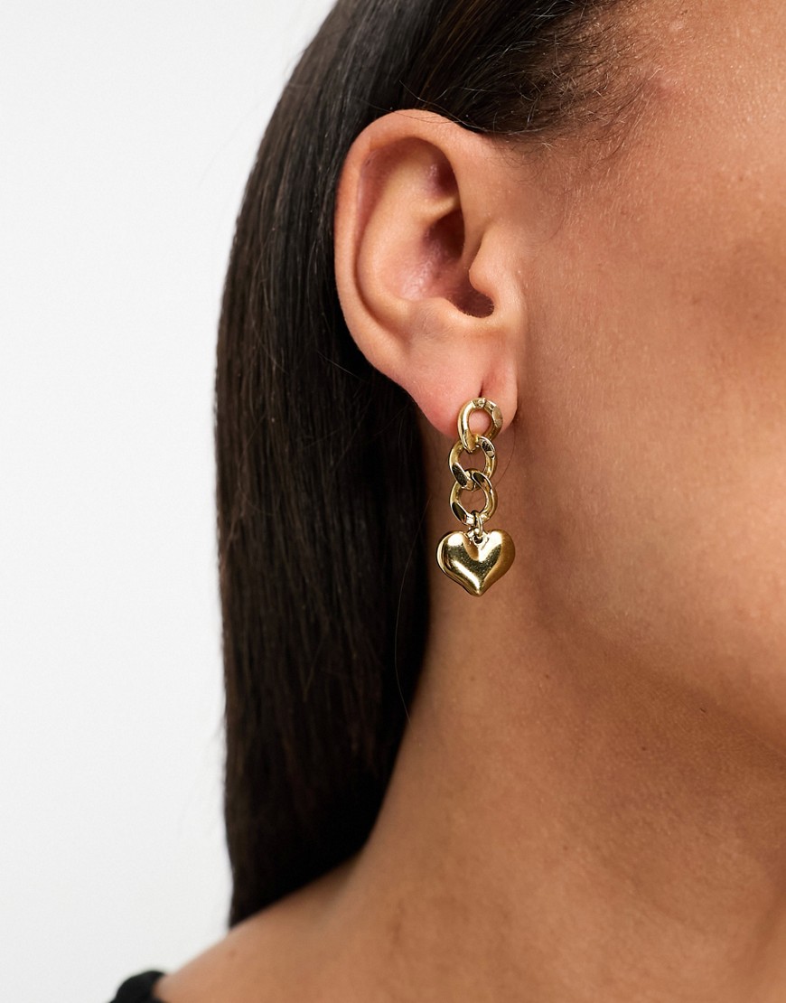 Shop Petit Moments Romantic Chain Heart Waterproof Stainless Steel Earrings In Gold