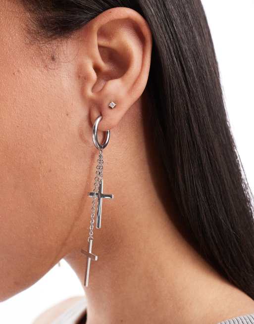 Hoop earring with hotsell cross pendant, in steel.