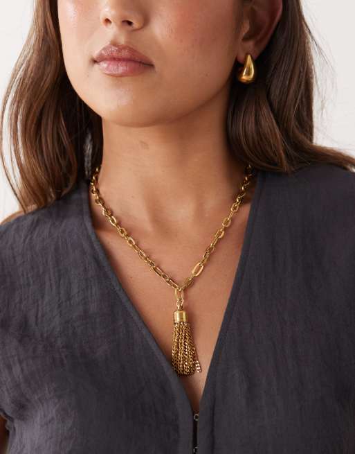 Petit Moments - Seabrook - Collana a catenina dorata stile vintage con frange