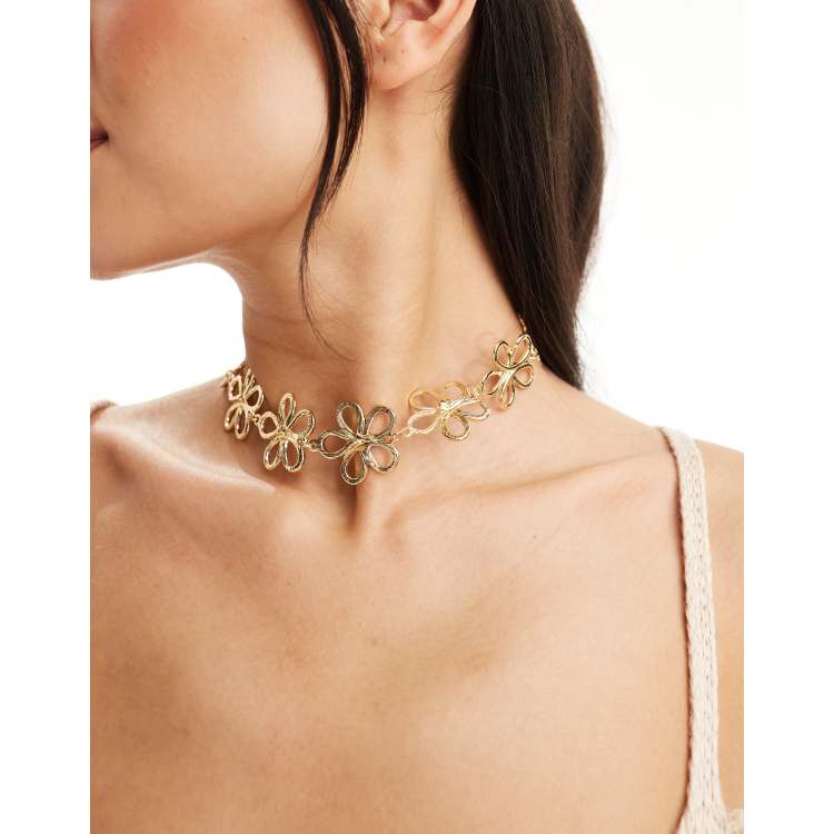 Petit Moments sophie flower choker necklace in gold | ASOS
