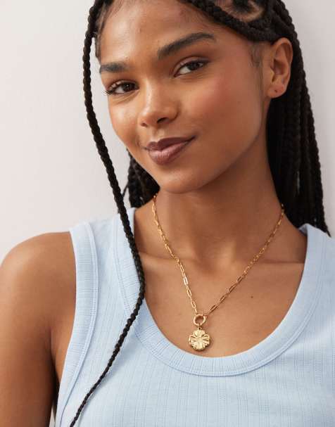 Petit Moments stainless steel flower chain necklace in gold - view 1