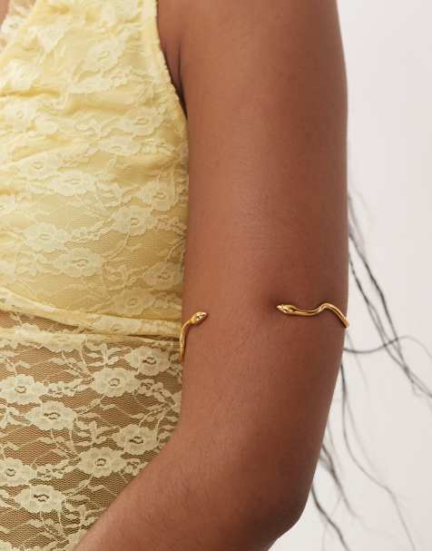 Petit moments stainless steel wave snake arm cuff in gold - view 1