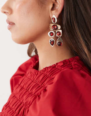 Petit Moments Petit Moments statement earrings in gold and neutral stone-Multi