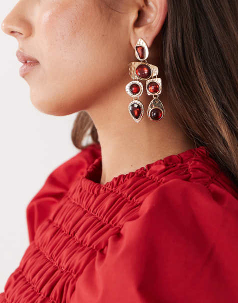 Petit Moments statement earrings in gold and neutral stone - view 1