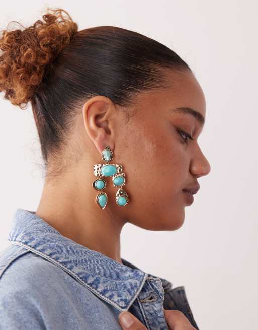 Petit Moments statement earrings in gold and turquoise stone, 2 of 3