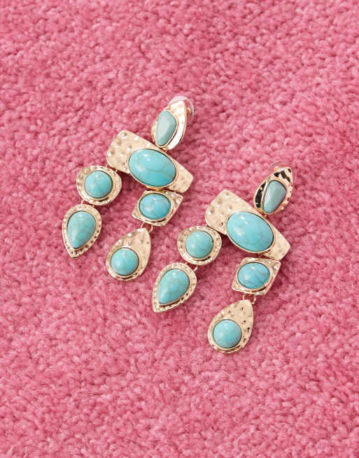 Petit Moments statement earrings in gold and turquoise stone, 3 of 3