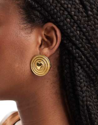 sun disc statement stud earrings in gold