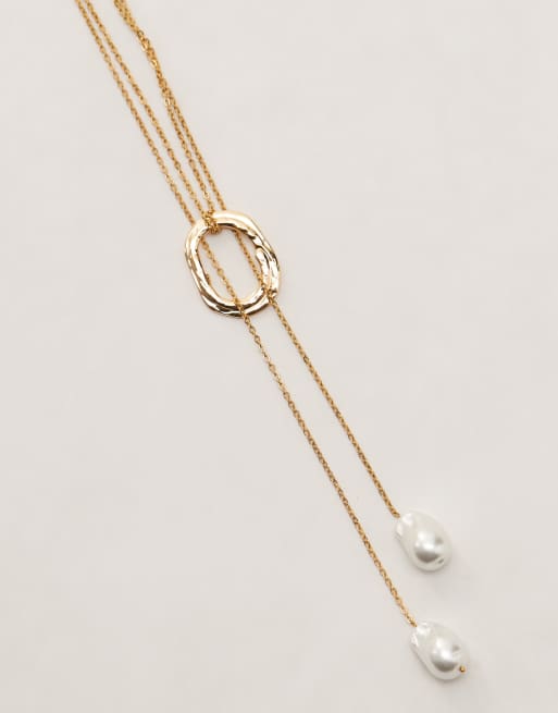 Petit Moments sunset statement lariat necklace with pearl pendants in gold, 3 of 3