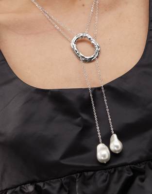 Petit Moments Sunset Statement Lariat Necklace With Pearl Pendants In Gold