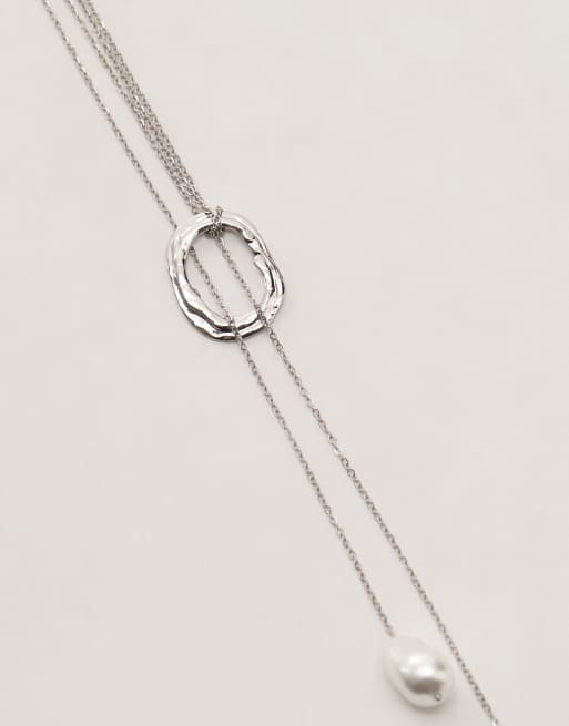 Petit Moments Sunset statement lariat necklace with pearl pendants in silver, 3 of 3