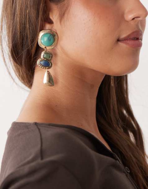 Petit Moments tacoma statement drop earrings in gold and blue stone - view 1
